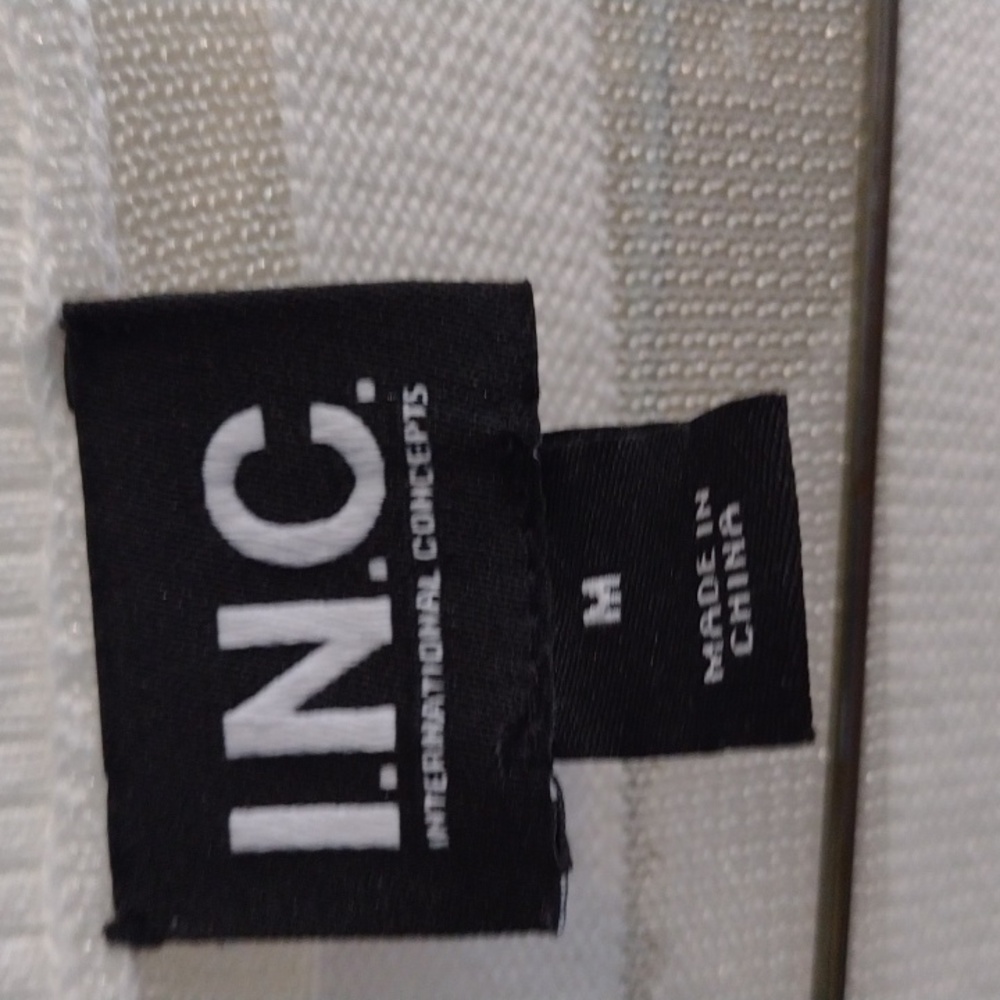 INC International Concepts Cream Striped Cardigan - Picture 2 of 3